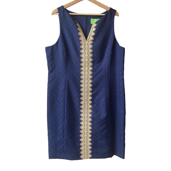 Pappagallo Dresses & Skirts - Pappagallo Womens Brooke Sheath Silhouette Gold Embroidered Blue Dress Sz 18 NWT